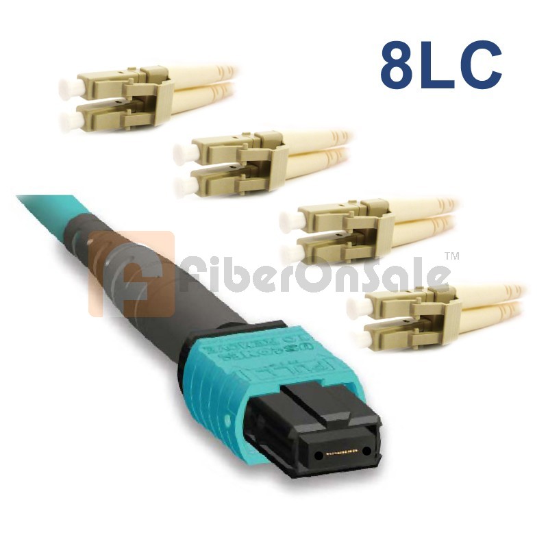 8 Fibers 10G OM3 12 Strands MTP/MPO to LC Harness Cable 3.0mm LSZH/Riser