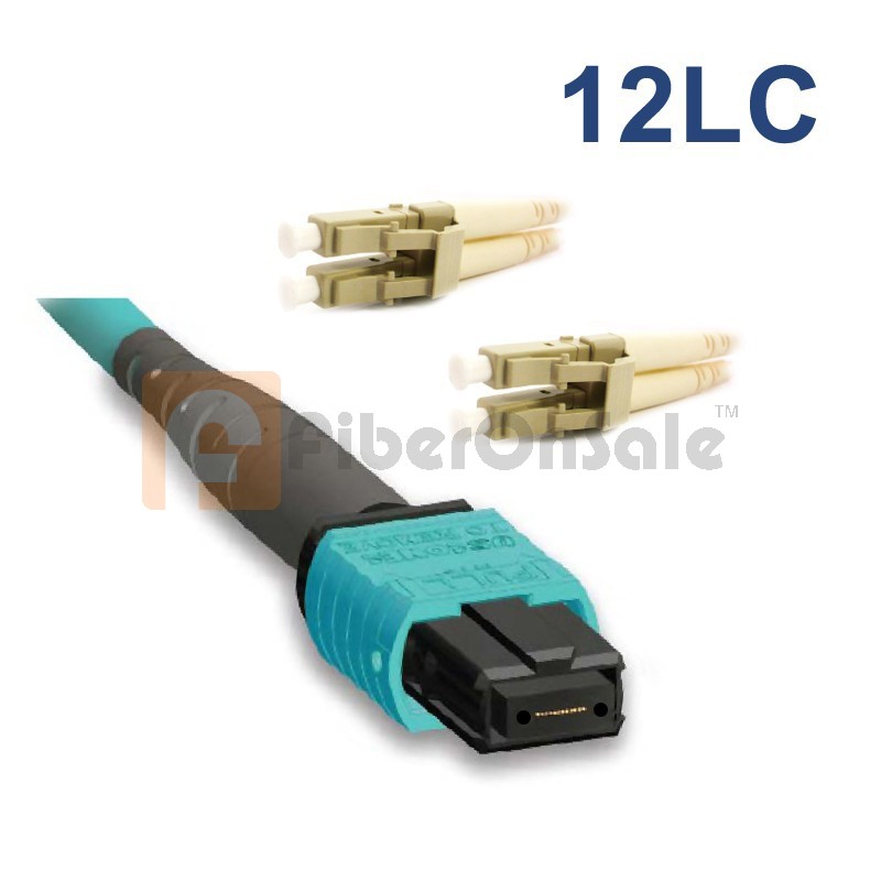 12 Fibers 10G OM3 12 Strands MTP/MPO to LC Harness Cable 3.0mm LSZH/Riser
