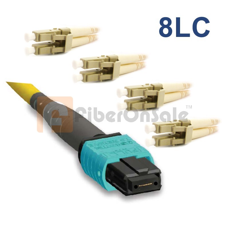 8 Fibers Single-Mode 12 Strands MTP/MPO to LC Harness Cable 3.0mm LSZH/Riser