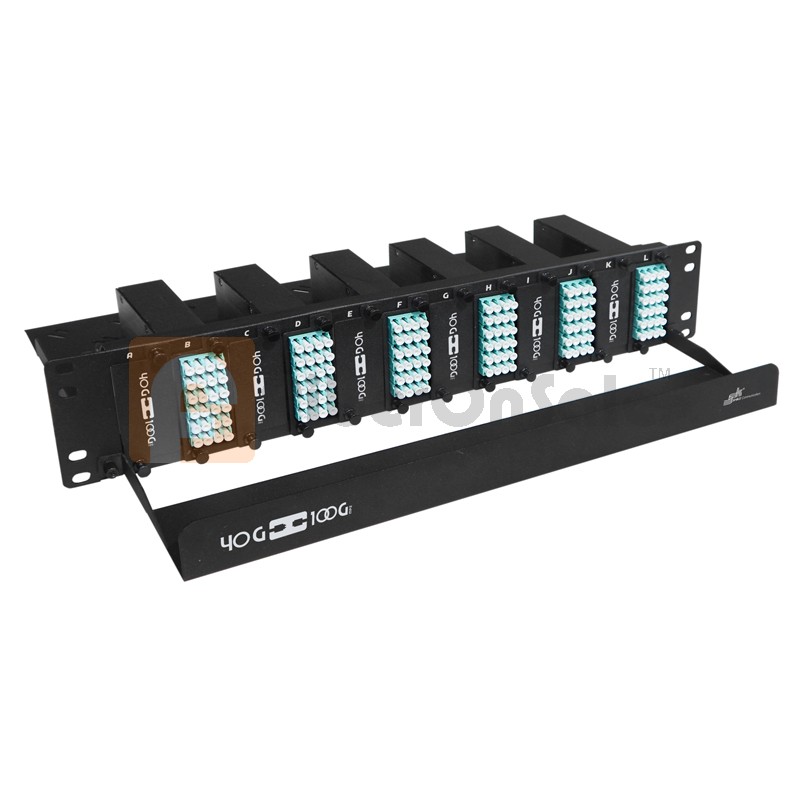 144 Core High Density MPO Fiber System, 2U, 12 ports MPO to 144 ports LC connectors, OM3, MMF