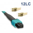 12 Fibers 10G OM3 12 Strands MTP/MPO to LC Harness Cable 3.0mm LSZH/Riser